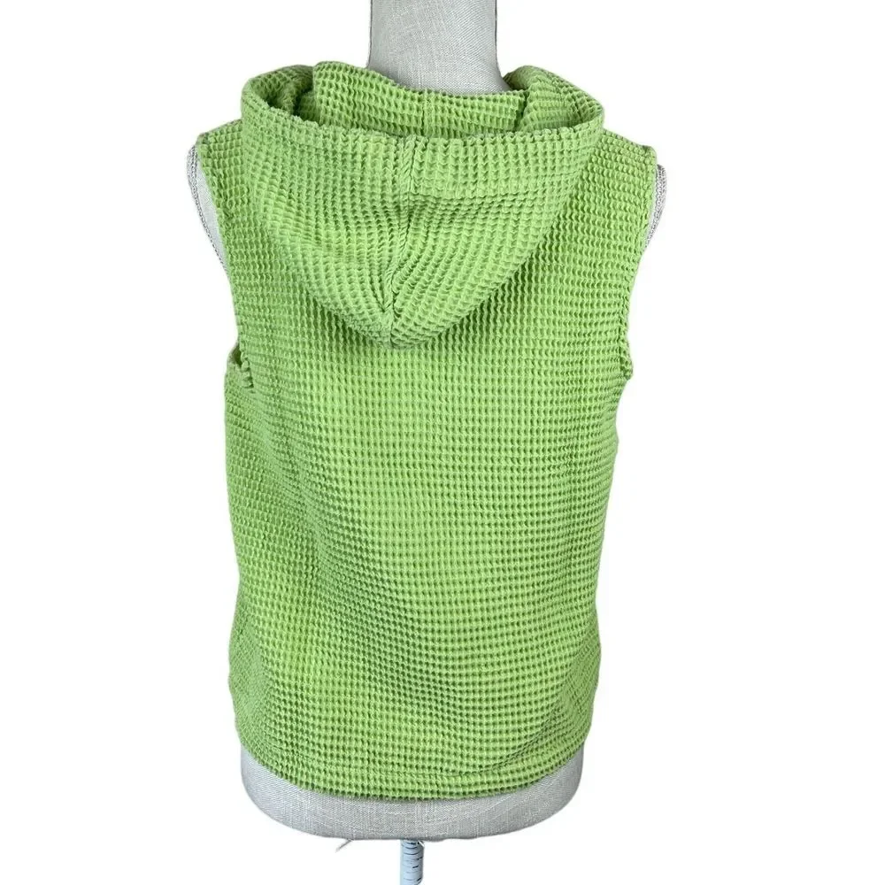Christopher & Banks Waffle Weave‎ Vest Womens S Green Sleeveless Hooded Full Zip